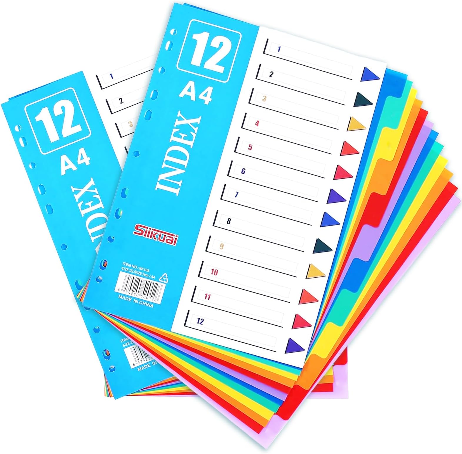 A4 File Dividers, 3 Packs 36 Sheets 12 Colors Dividers, A4 Dividers for