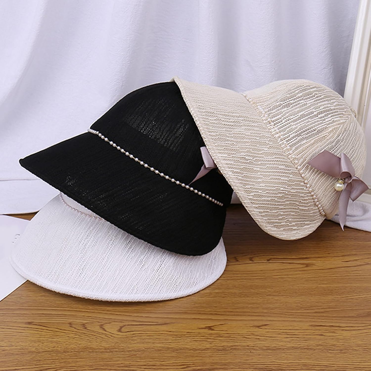 Breathable Yarn Baseball Caps for Lady Tea Party Visors with Bowknot Decals Holiday Camping Spring Sun Hat Girl Women Fashion for Travel Girl Adjust Khaki