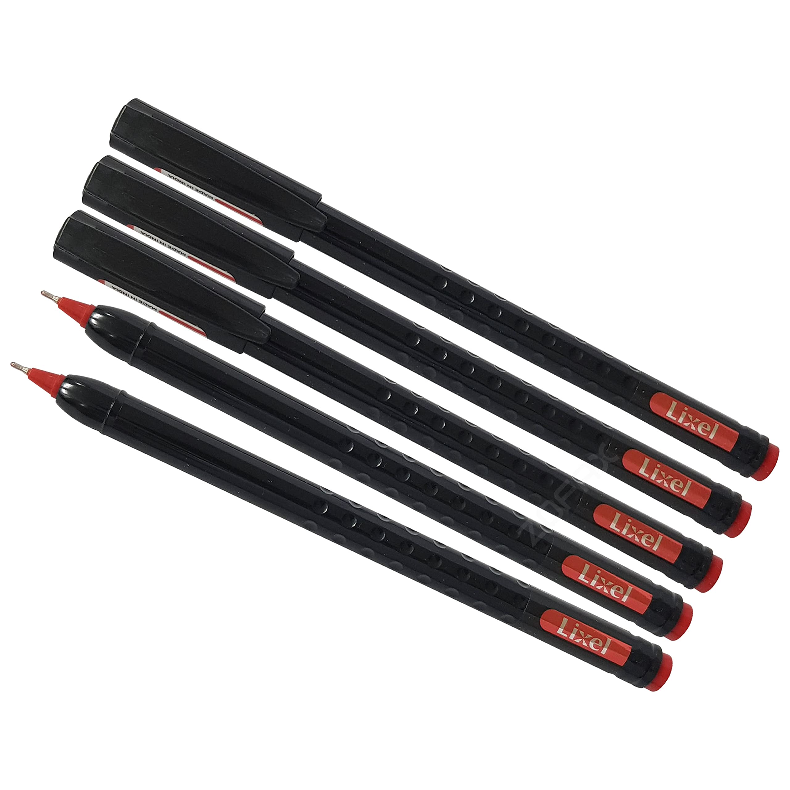 RED Ballpoint Pens, Fine Point (0.7mm), Pack of 5, Pen-ST Ball Pens, School Office Home Business Everyday Biro Pens, ZOFAX Black Ball Pen