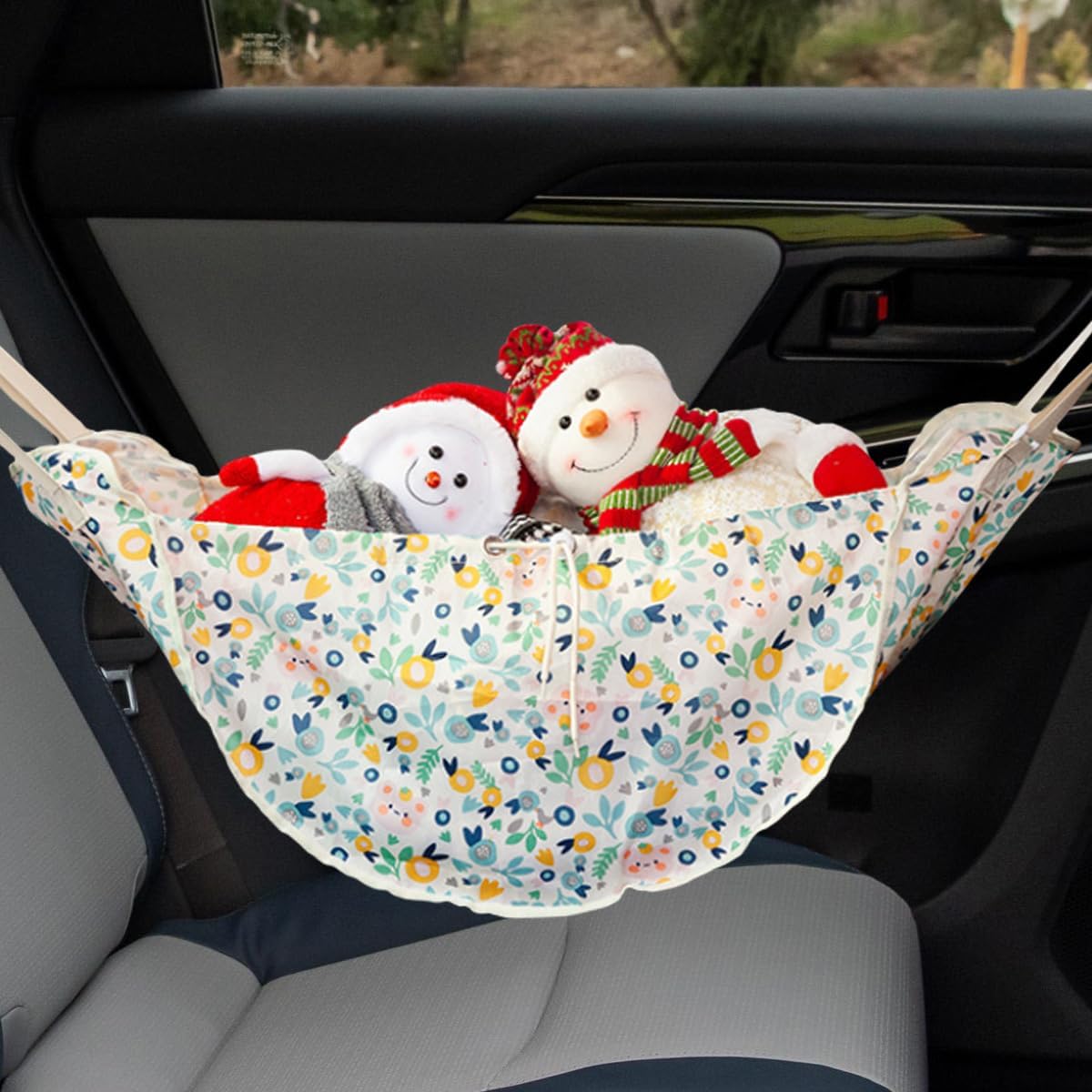 YoRise Car Seat Organizer, Large Capacity Car Seat Travel Bag, Oxford Cloth Passenger Seat Organizer with Drawstrings, Portable Foldable Backseat Storage Bag for Long Trips, Road Travel (Leaf)