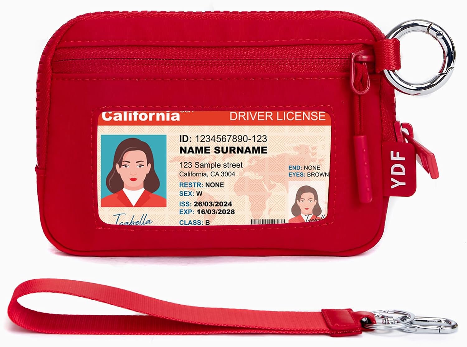 Keychain Wallet for Women Mini Zip Wristlet Wallets with ID Window, Small Coin Purse Keychain Card Holder Organizer, Detachable Strap Gifts for Women, Red