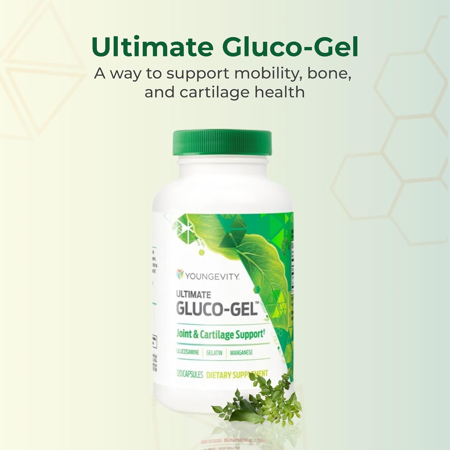 Youngevity Ultimate Gluco-Gel -for Tendons, Bones & Cartilage | Contains Glucosamine, Gelatin & Manganese | 120 Capsules | 1 Bottle