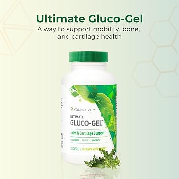 Youngevity Ultimate Gluco-Gel -for Tendons, Bones & Cartilage | Contains Glucosamine, Gelatin & Manganese | 120 Capsules | 1 Bottle