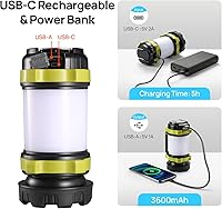 Vista 4 de Consciot - Paquete de 2 linternas LED de camping recargables, linterna portátil Consciot con 6 modos de luz, banco de energía de 3600 mAh, IPX4