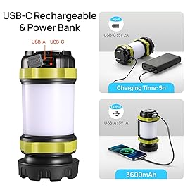 LED Camping Lantern Flashlight Rechargeable(Pack of 1), Consciot Portable Torch with 6 Light Modes, 3600mAh Power Bank, IPX4 Waterproof, USB C, Camping Lights for Hurricane, Emergency, Survival Kits