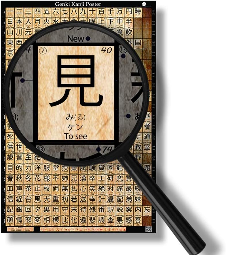 Genki Kanji Poster Japanese Language Learning Poster (24"x36") - Learn over 300 Characters of the Japanese Alphabet, Large Matte Laminated Print Wall Art (Non-Glossy Museum-Grade Laminate)