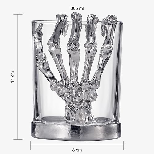 Miniatura 2 de Vaso de cristal de whisky de esqueleto, juego de 2, vasos de esqueleto de Halloween de 10 onzas de 4.3 pulgadas de alto, regalos góticos, regalos de