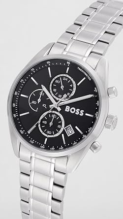 BOSS Chronograph Quartz Watch with Calendar for Men Grand Prix 44 Collection with Stainless Steel Bracelet or Leather Strap