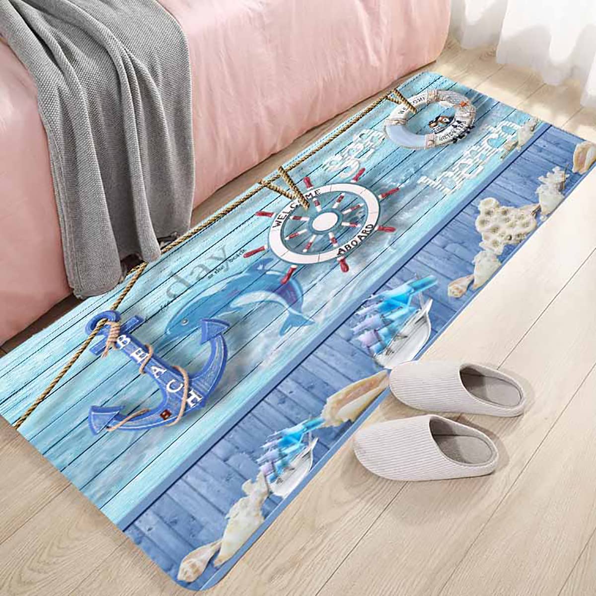 Bath Rugs Sponge Foam Absorbent Soft for Bathroom and Kitchen (47x18 inches), Flannel Mat Non Slip Bright 3D Print for Bedside and Living Room(