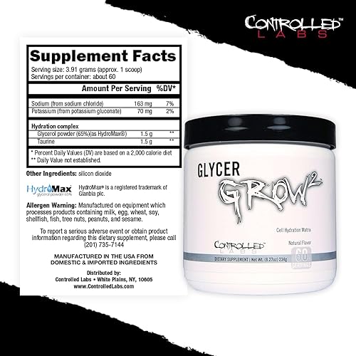 Miniatura 4 de CONTROLLED LABS GlycerGrow 2, aumenta el volumen celular y la vascularidad, ayuda a mejorar la resistencia, el crecimiento y la recuperación, ayuda