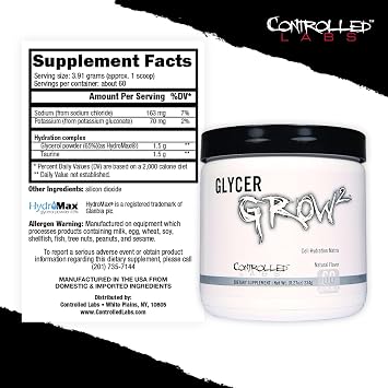 CONTROLLED LABS GlycerGrow 2, Increase Cell Volume and Vascularity, Helps Improve Endurance, Growth, and Recovery, Helps Maintain Workout Intensity, 60 Servings, Unflavored