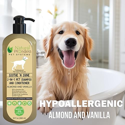 Miniatura 4 de Soothe N' Shine - Champú y acondicionador para mascotas, sin desprendimiento 2 en 1, almendra y vainilla, alivia la picazón y la piel seca,