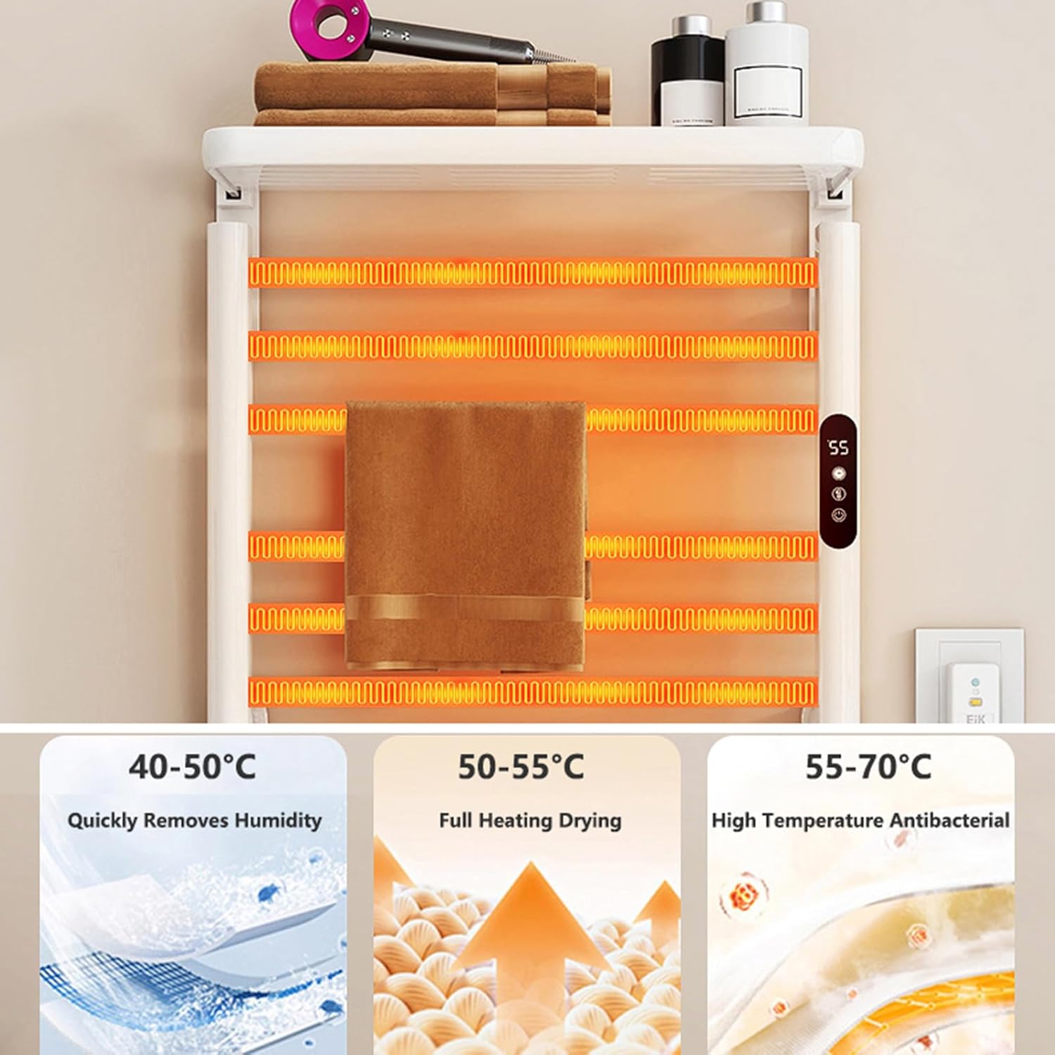 Electric Towel Warmer Rack with Timer & Temperature Control LED Indicator Top Shelf Design – Ideal for Spa-Like Bathroom Experience Efficient & Stylish Heat Solution