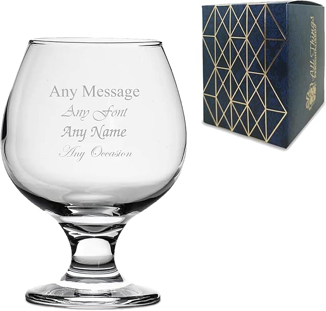 Personalised Engraved 390ml Brandy/Cognac Snifter Glass, Personalise with Any Message for Any Occasion, Stylize with a Variety of Fonts, Gift Box Included, Laser Engraved