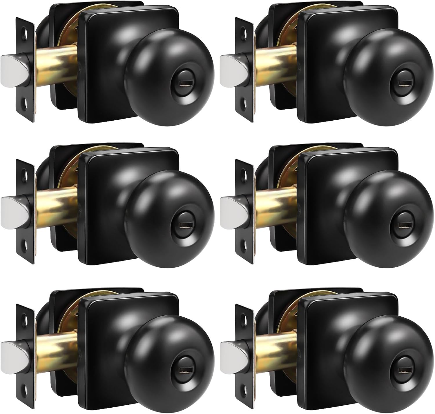 GOBEKOR 6 Pack Door Knob Black Interior Door Lock Privacy Door Knobs Interior with Lock Matte Black Bedroom Door Knob Bathroom Square Locking Door Knobs Black Door Hardware