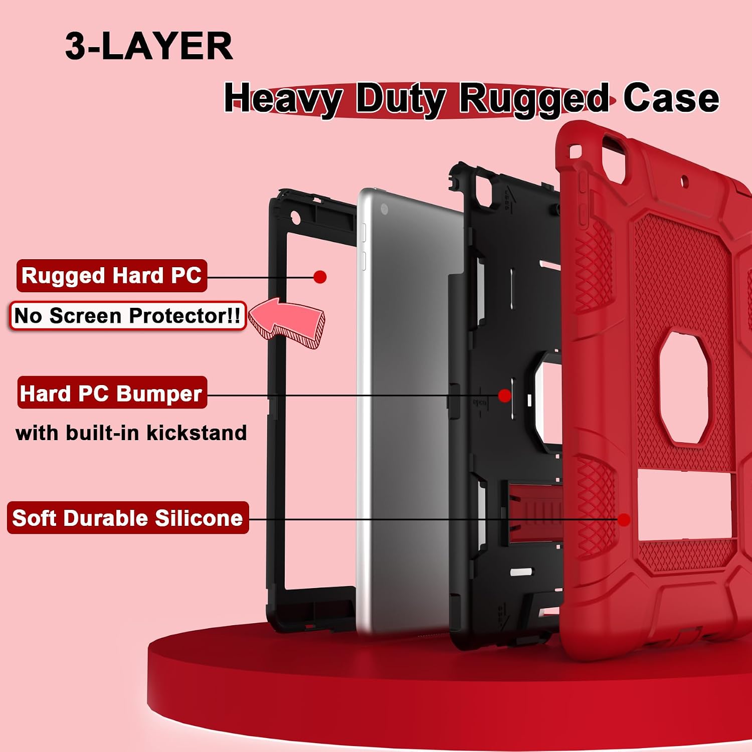 iPad 6th Generation Cases, iPad 5th Generation Case, iPad Air 2 Case, Shockproof Rugged Drop Protection Cover Built with Kickstand for iPad 9.7'' A1893/A1954/A1822/A1823(Red) image 4