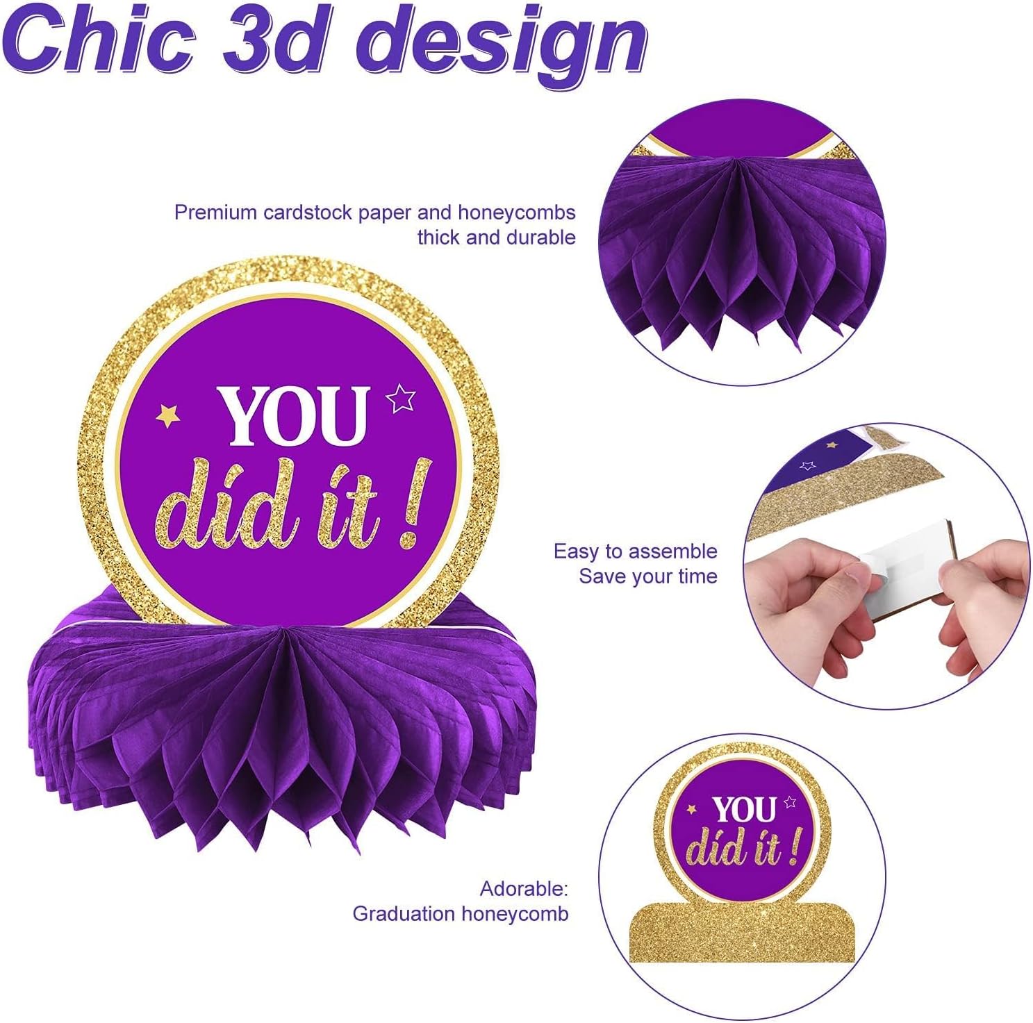 2025 Graduation Party Decorations Class of 2025 Congrats Grad Honeycomb Centerpieces Congratulate Graduation Table Toppers for Graduation Party Favor Supplies Purple 8Pcs