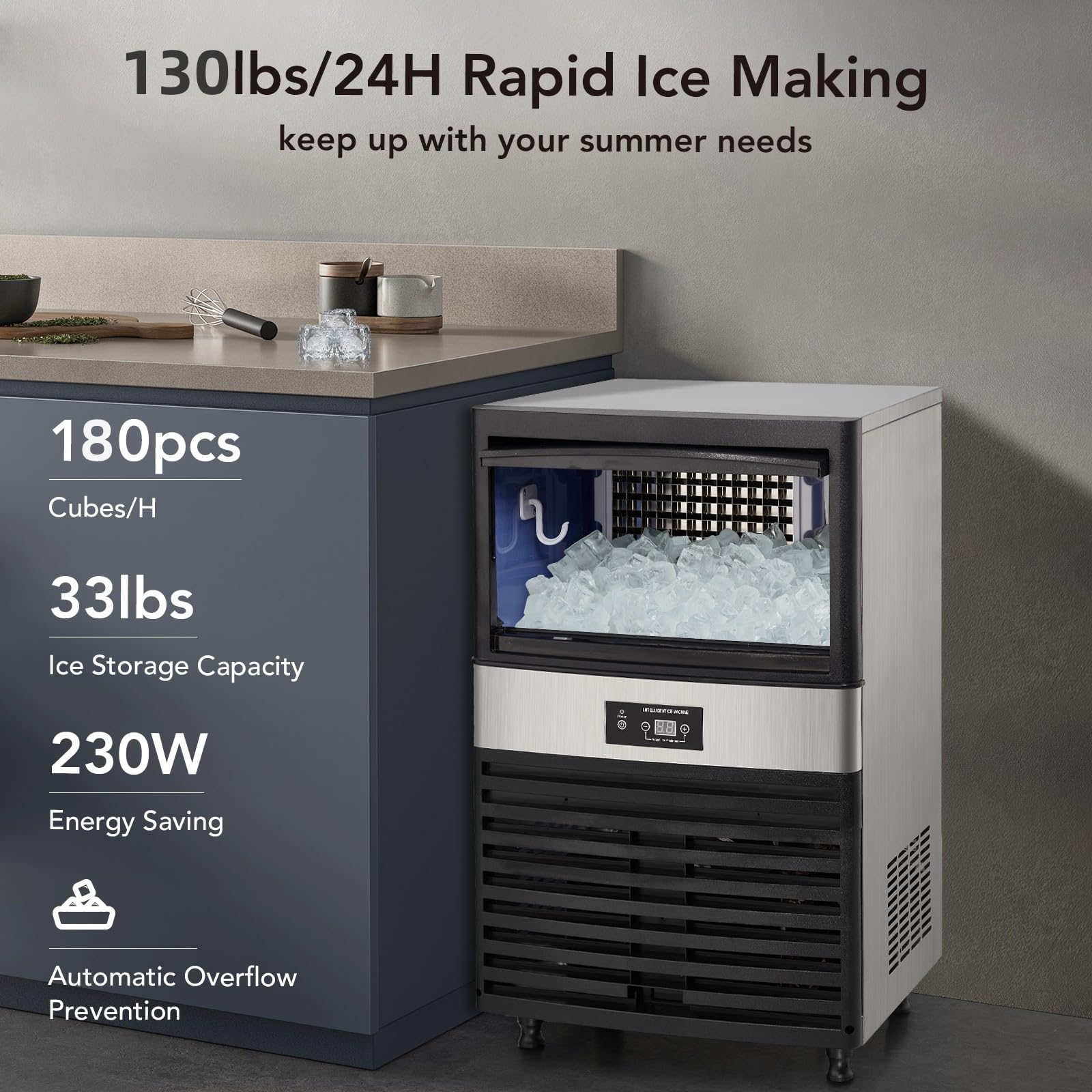 Snapklik.com : GARVEE Commercial Ice Maker Machine 130lbs/24H ...