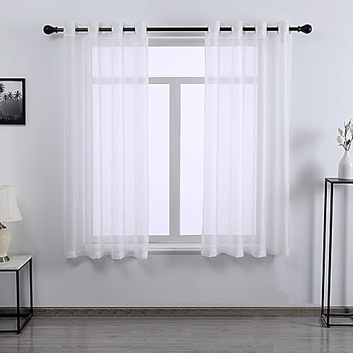 DONREN - Cortinas transparentes blancas de 63 pulgadas para dormitorio, lujosas y suaves, con ojales texturizados de gasa, paneles de cortina para