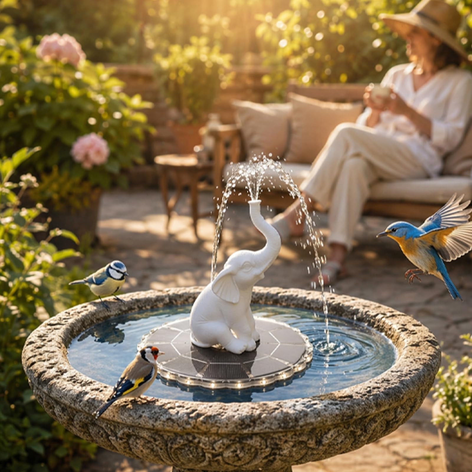 Quentis Solar Fountain with LED Lights for Garden Pond, Floating Animal Statue Water Feature, Waterproof Resin Decorative Pump, Eco-friend Outdoor Pool Backyard Decor 18cm A1