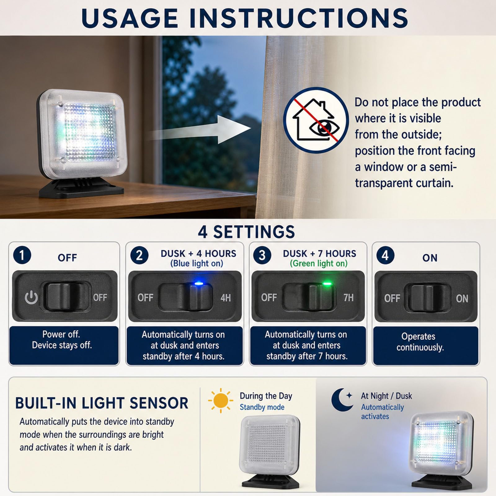 Lampe LED Simulateur TV – LumièRe Anti-Effraction Et Dissuasion De Vol avec 4 Modes, Minuterie Et Capteur – Se Distingue De L'éClairage Statique Conventionnel B24LED