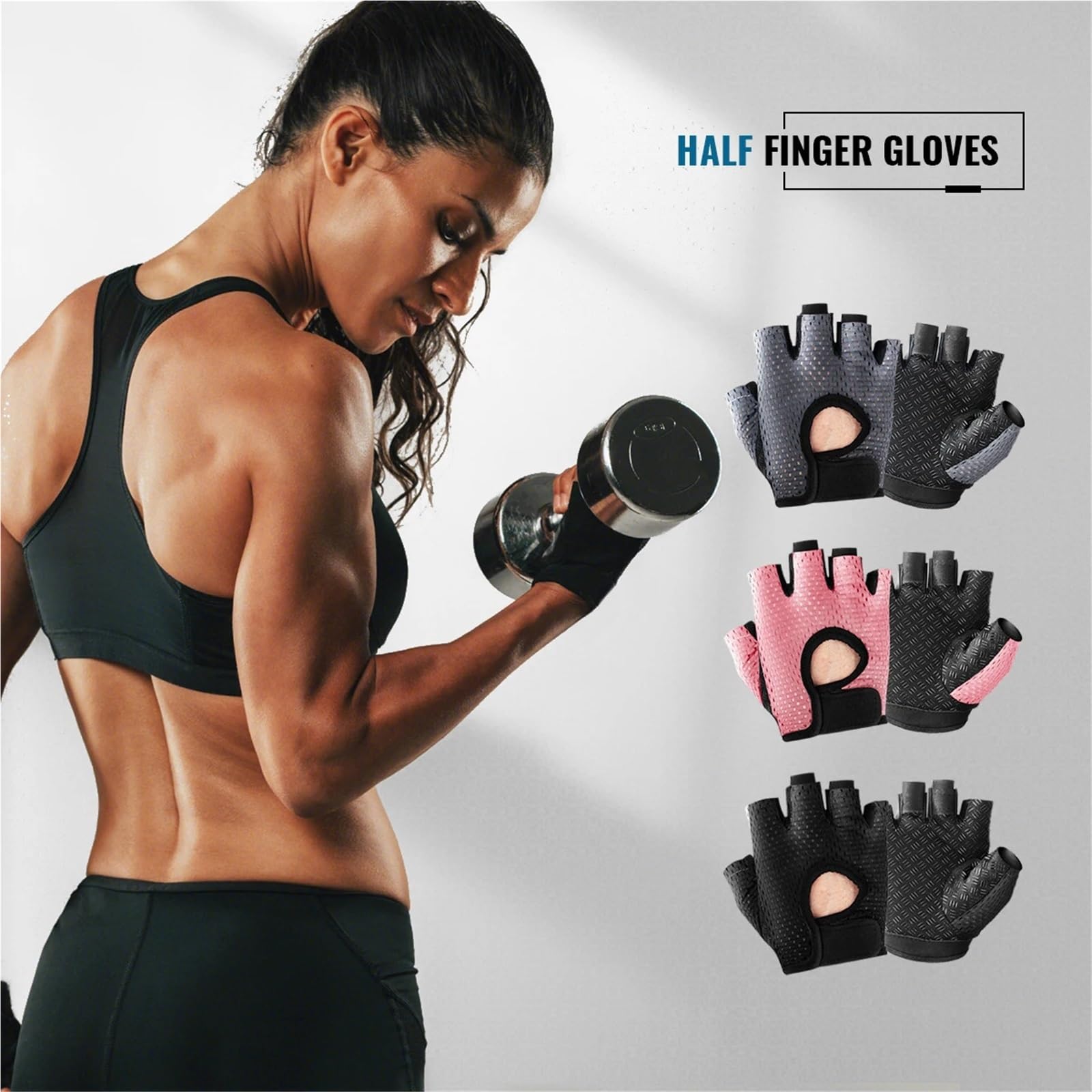 Guanti Da Palestra Guanti fitness da palestra for donna, guanti antiscivolo traspiranti con mezze dita for ciclismo, sollevamento pesi, yoga
