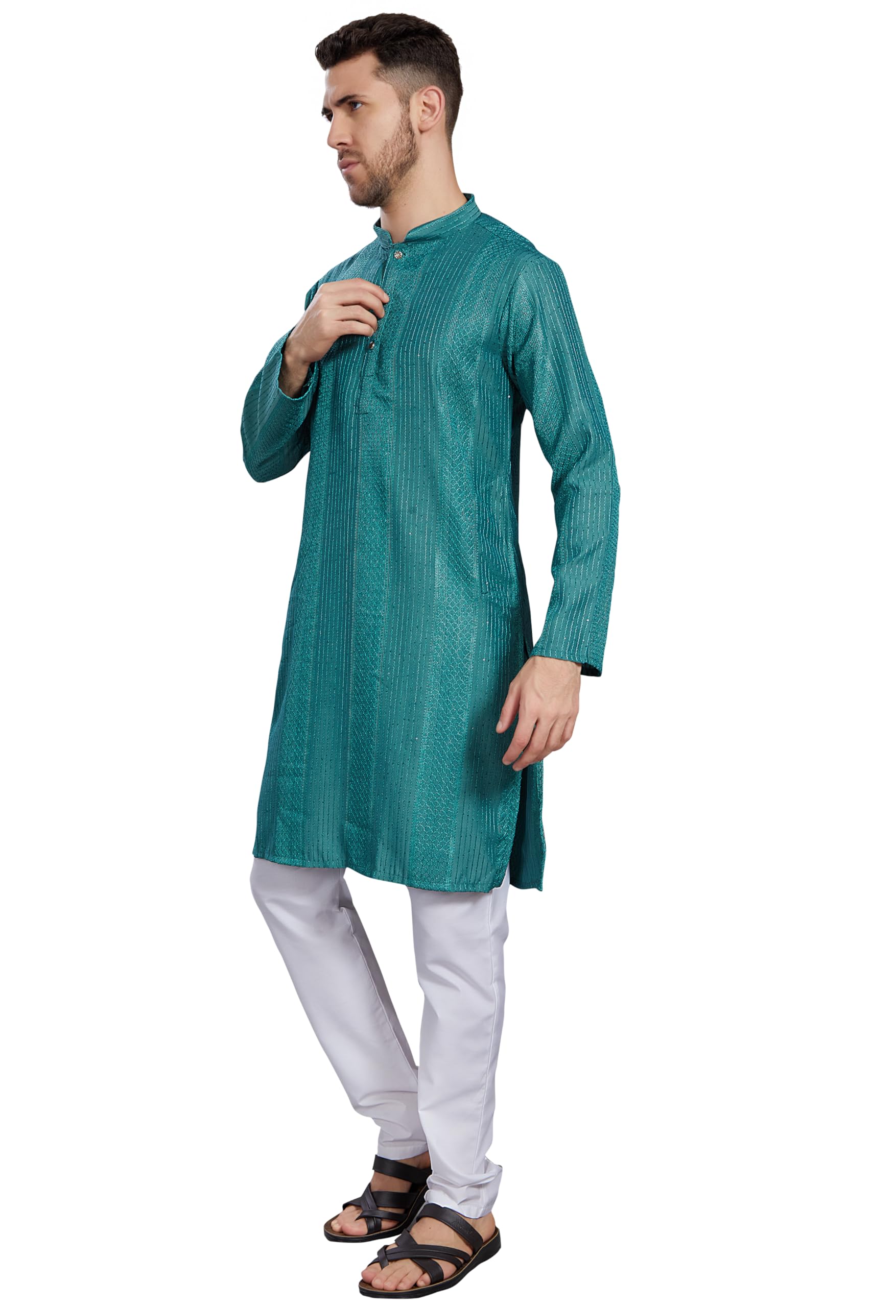 Divisive Men's Thread Embroidered Cotton Blend Only Slim Fit Kurta (Dkrt772_Xxl_Turquoise)