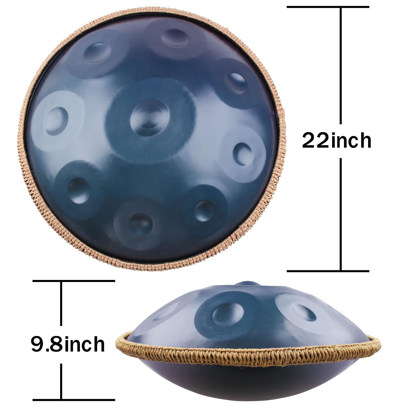 Strumento A Tamburo Handpan De 22 Pulgadas, Handpan In Re Minore Tamburi In Acciaio, Set Di Strumenti A Percussione Hand Pan Per Adulti, Con Frequenza Di 432 Hz/440 Hz(Blue,440HZ/12Note)