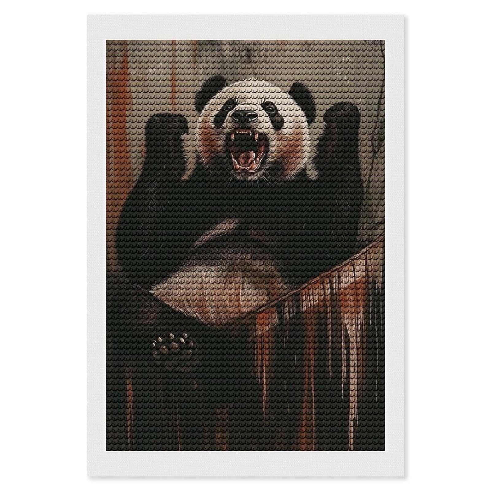 Junmoney Angry Panda DIY Diamond Art Canvas Kit 8"x12", Simple to Start, Fun Craft Experience, Modern Decor, Gift Idea, Adhesive Canvas