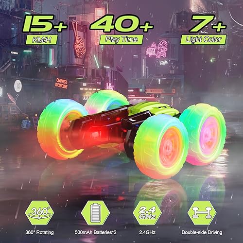 Miniatura 2 de Coche de control remoto, autos de acrobacias RC de 2.4 GHz con faros, luces de rueda, camión de control remoto recargable todoterreno 4WD, juguetes