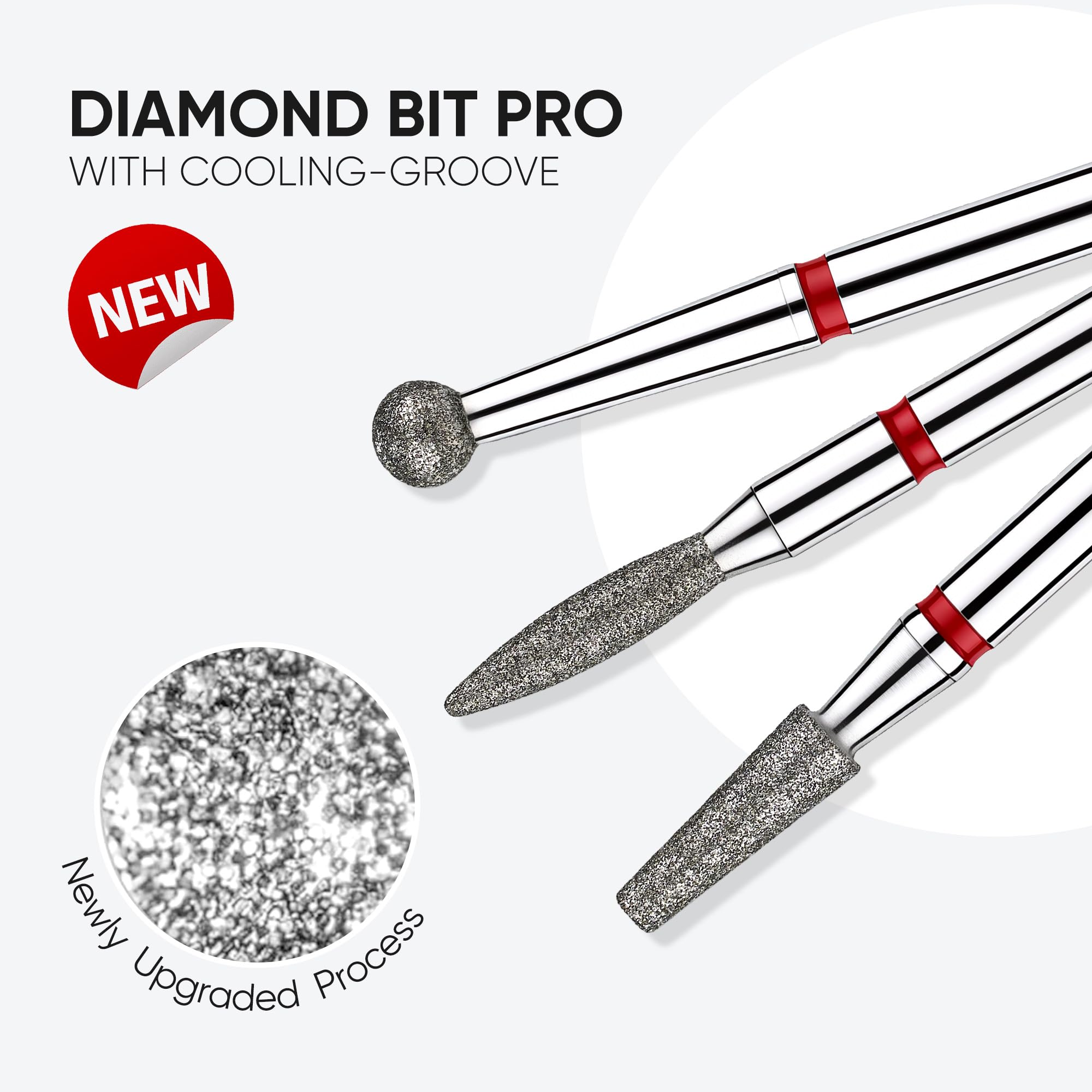 HALMAI Set 3 Frese per Unghie 3/32", Punte Diamantate per Cuticole, per Lima Elettrica, Strumenti Professionali Manicure Pedicure per Unghie Acrilico e Gel, Kit Casa e Salon