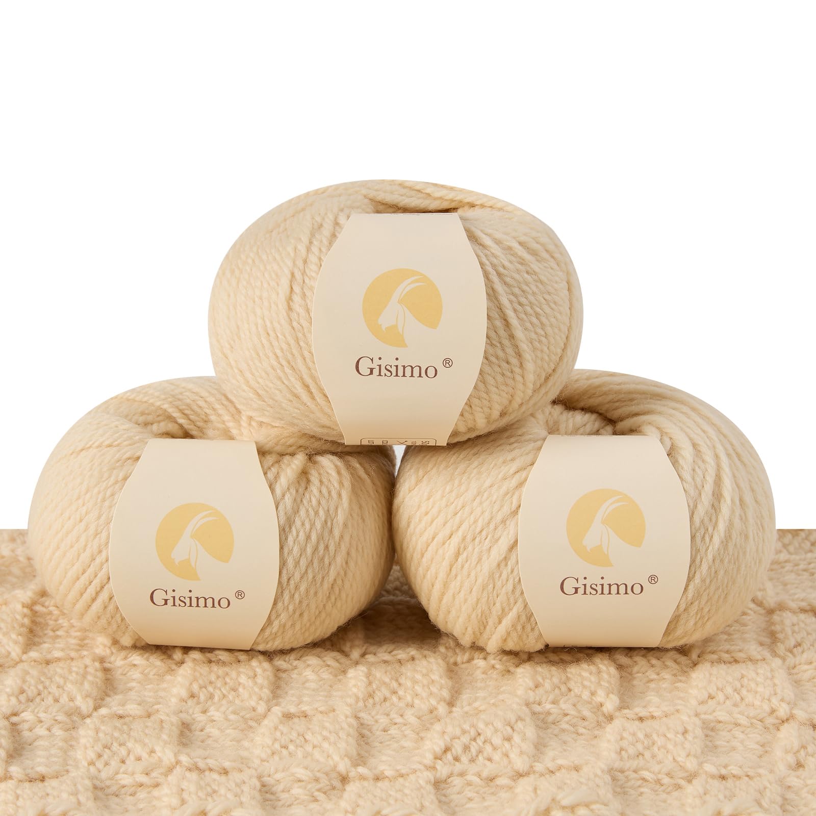 100% Merino Wool Yarn 3-Ply Luxurious and Soft Yarn for Hand Knitting &amp; Crocheting (Apricot,3Balls)