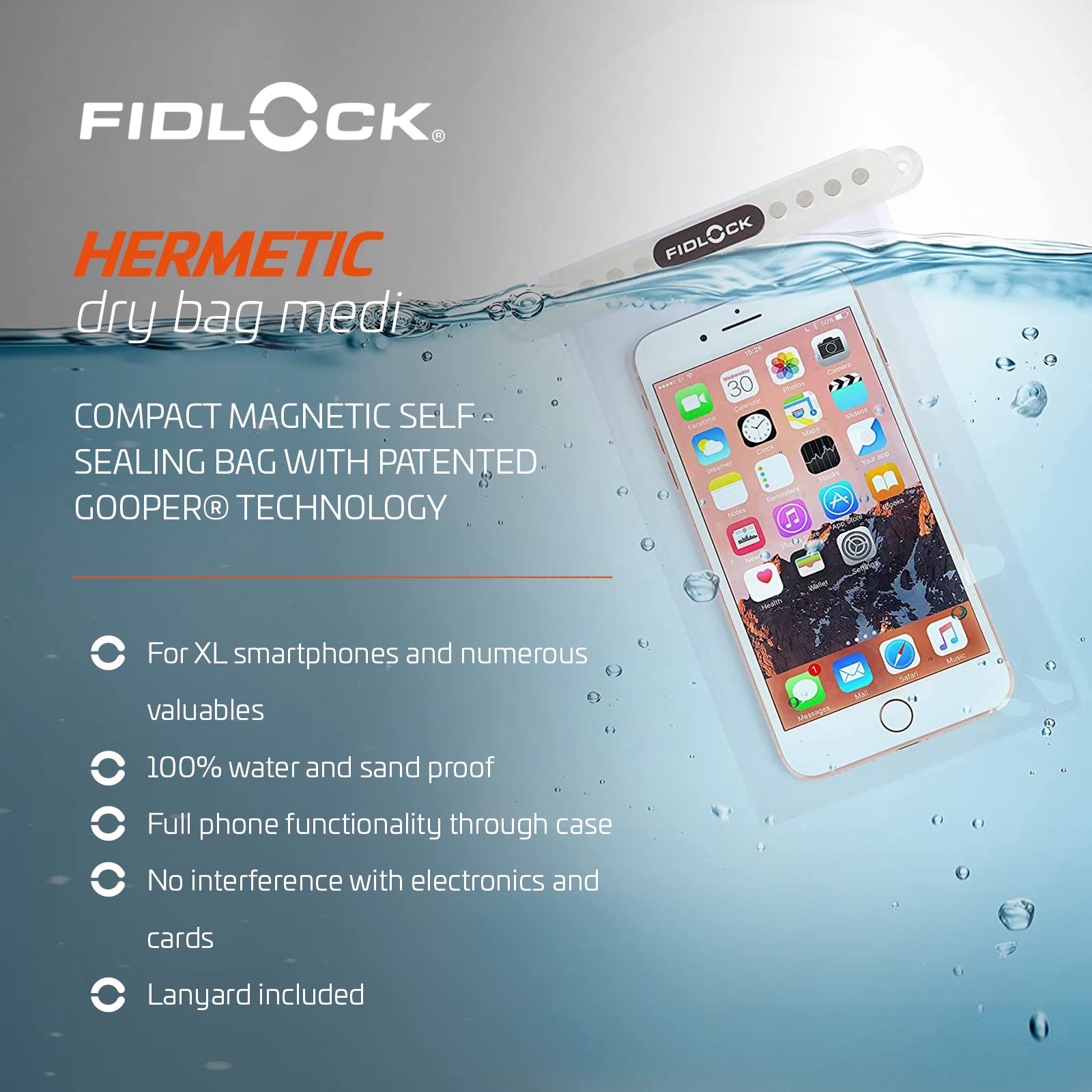 Fidlock Wasserdichte Schutzhülle Hermetic Dry Bag Medi, 148 x 203 x 9mm, Blau, D-11111A-F0000
