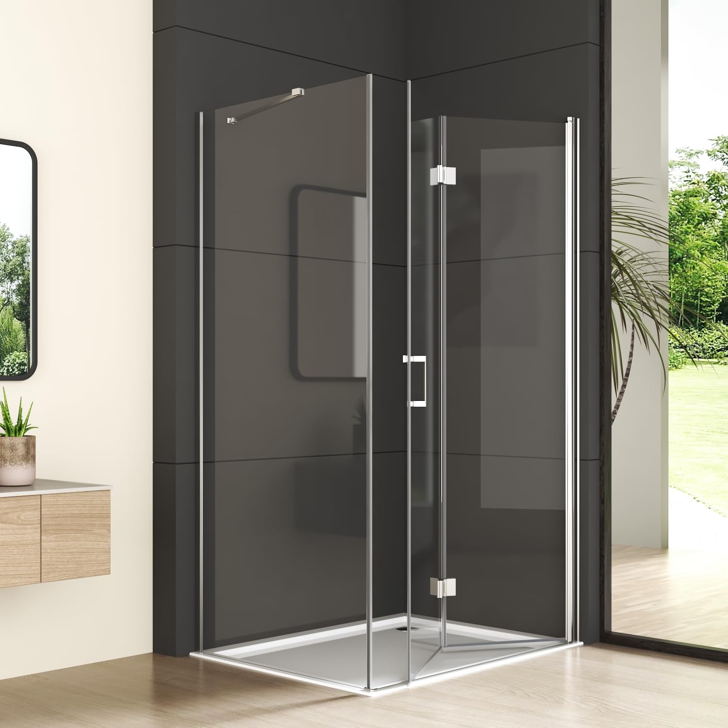 Duschkabine 90 x 75cm Duschtür Falttür mit Seitenwand Eckeinstieg Falttüren 6mm ESG Glas Duschabtrennung Eckdusche Eck-Duschkabine Drehtür