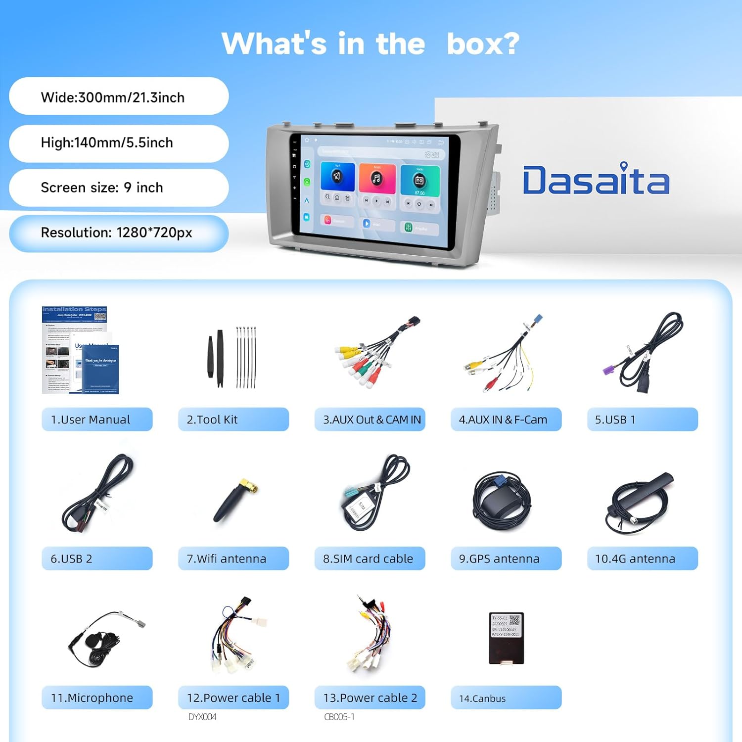 Dasaita 6GB+64GB Car Stereo Radio for Toyota Camry 2007-2011 with Wireless Carplay & Android Auto, Android 13 GPS Navigation Head Unit, 9" QLED Touchscreen, Plug and Play, Voice Control