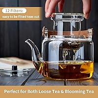 Vista 3 de Juego de teteras de cristal, 37 onzas/37.2 fl oz, hervidor de té de vidrio con 4 tazas de té de doble pared, tetera con infusor para té suelto, apto