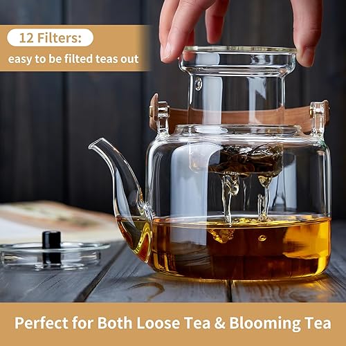 Miniatura 3 de Juego de teteras de cristal, 37 onzas37.2 fl oz, hervidor de té de vidrio con 4 tazas de té de doble pared, tetera con infusor para té suelto, apto