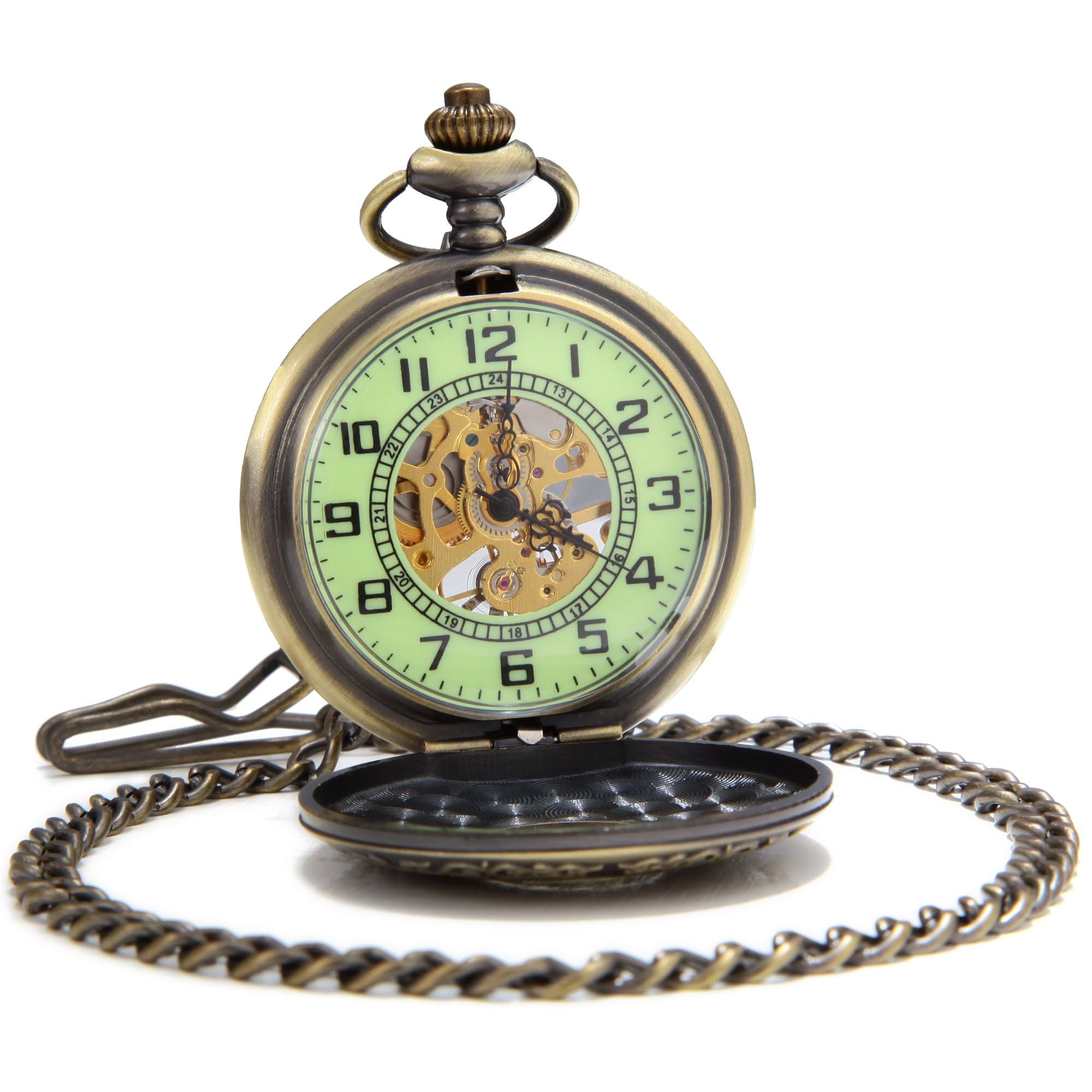 SEWOR Vintage mecánica Mano Viento Reloj de Bolsillo Luminosa Esfera Lupa de Cristal