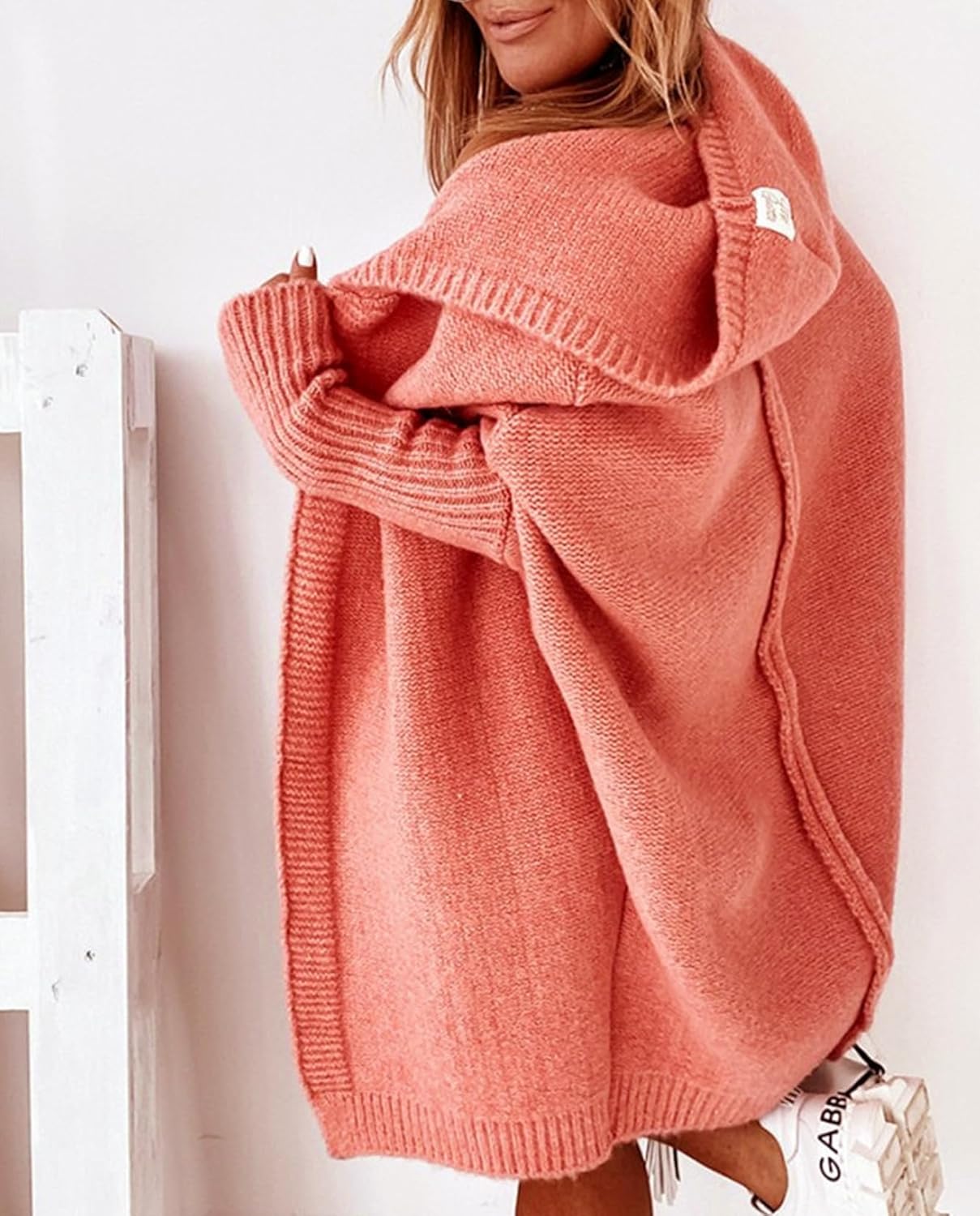 Knitted Hooded Sweater for Womens Casual Open Front Cardigan Winter Sweater Batwing Sleeve Long Sweater Coats - Image 5