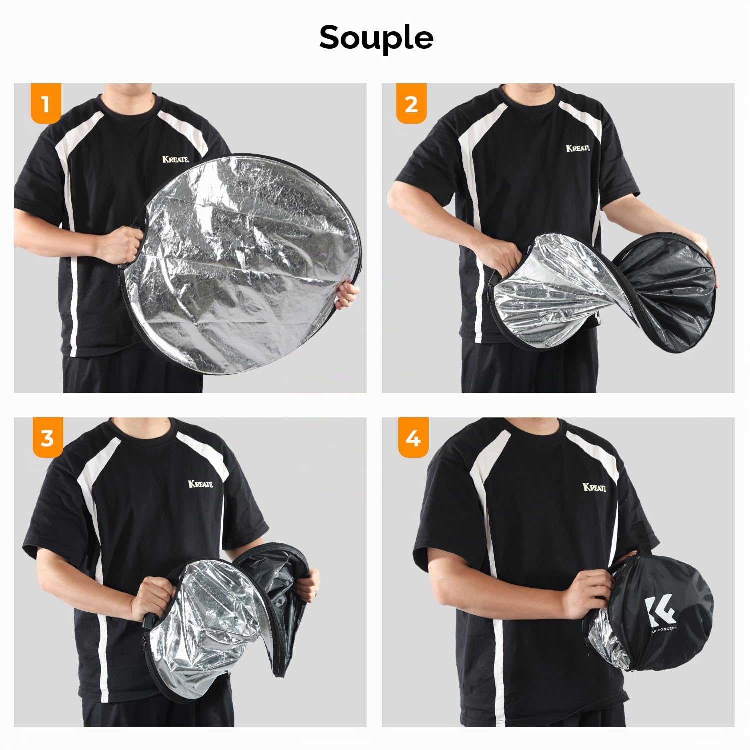 K&F CONCEPT Réflecteur de Lumière 32"(80cm) 5-en-1 Photographie Diffuseur Pliable Portable avec Poignées pour Studio et éclairage Extérieur Or Argent Blanc Noir Translucide