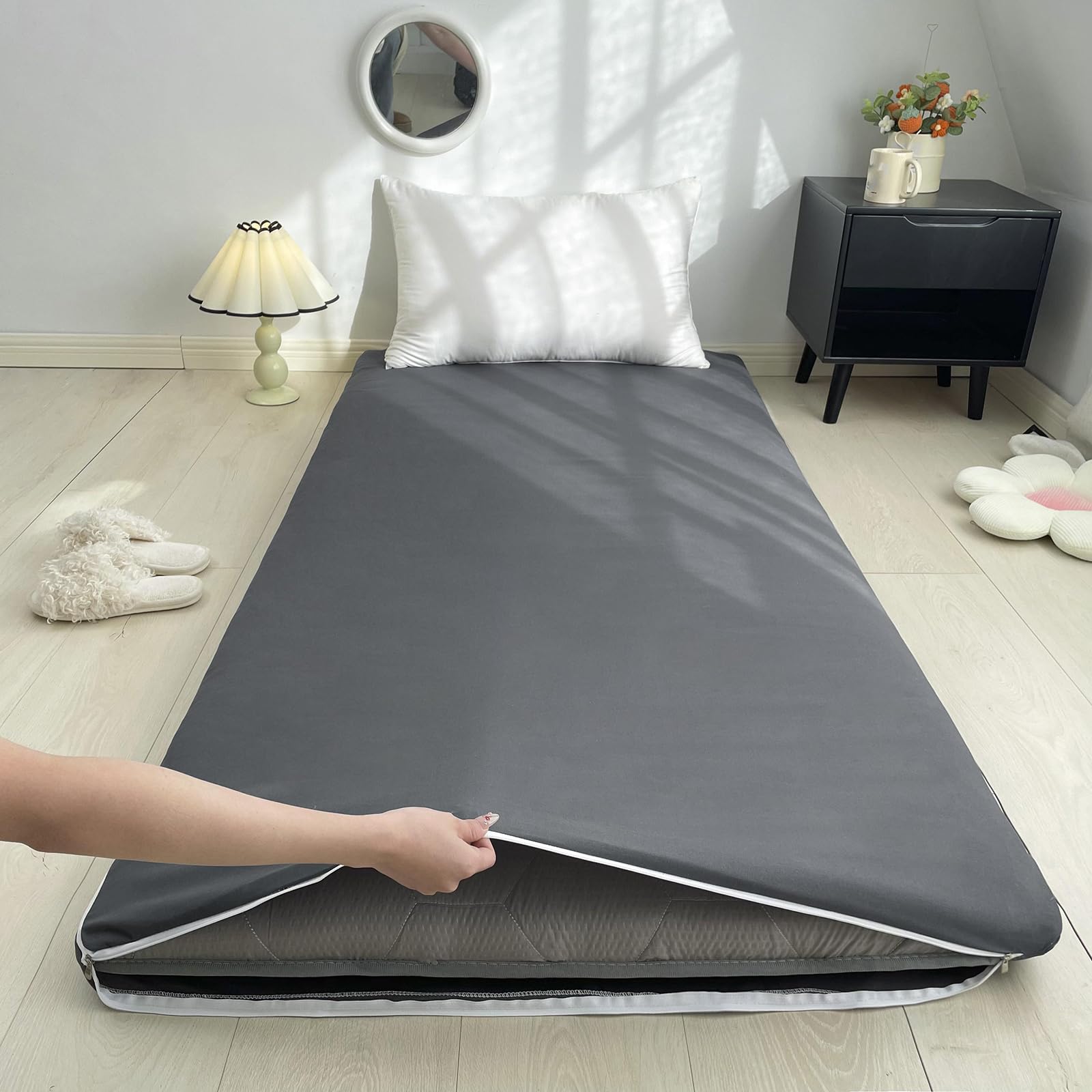 Rimovibile Fodera Materasso Giapponese da Pavimento, Giapponese Copertura Materasso con Cerniera, Cotone Coprimaterasso Futon da Pavimento, Copertura per Tatami Lavabile,A,150x200cm/59x79in