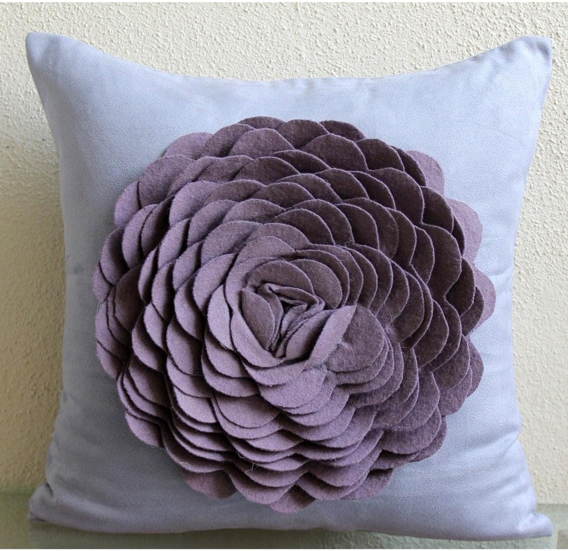 The HomeCentric Blue Pillow Covers, Modern Floral Throw Pillows Cover, 12x12 inch (30x30 cm) Cushion Covers, Faux Suede Square Throw Pillows Cover, Felt 3D Origami Flower Easter - Dreamy Rose