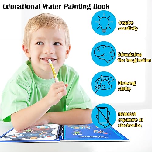 Miniatura 10 de Dduolammng Paquete de 12 libros para colorear de agua, juguetes de garabatos de agua, libro de pintura al agua reutilizable para niños pequeños,