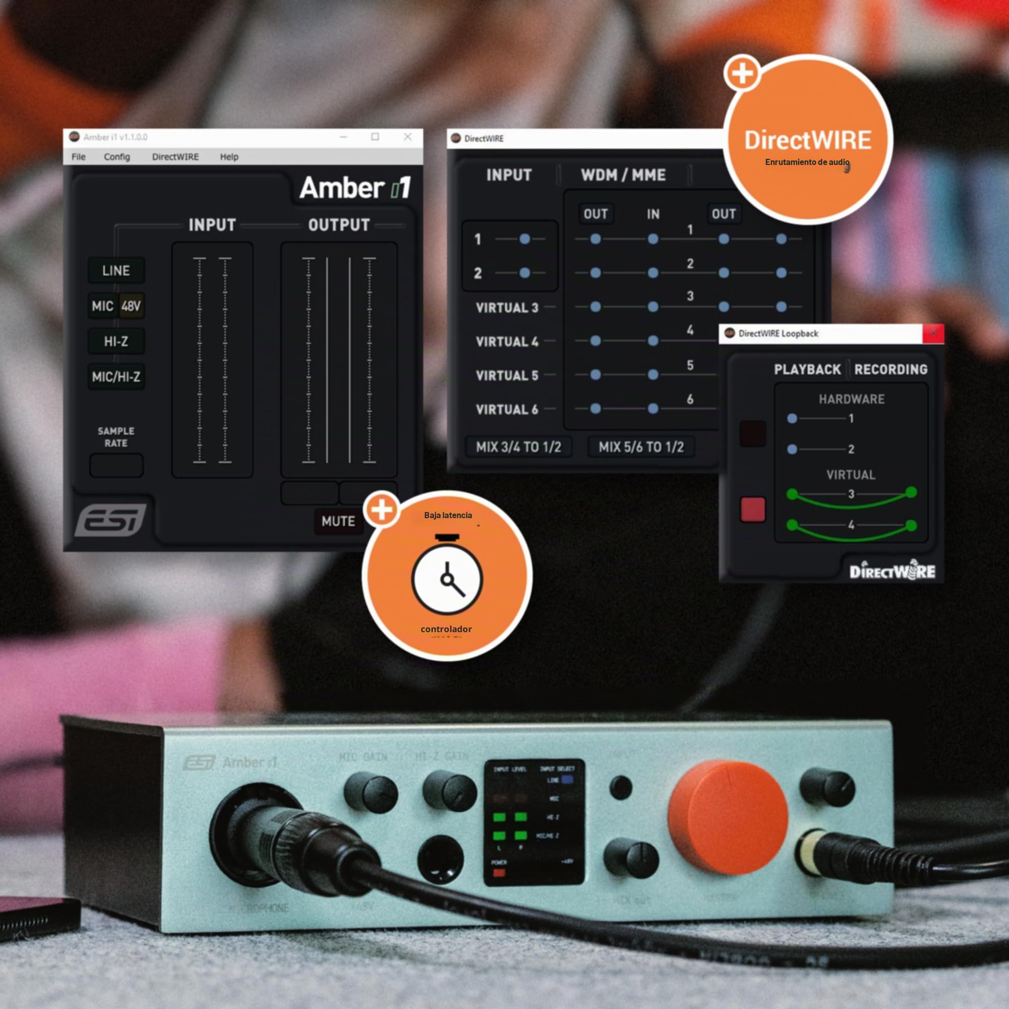 ESI Amber i1 | Interfaz de audio USB profesional de 24 bits/192 kHz con 2 entradas y 2 salidas