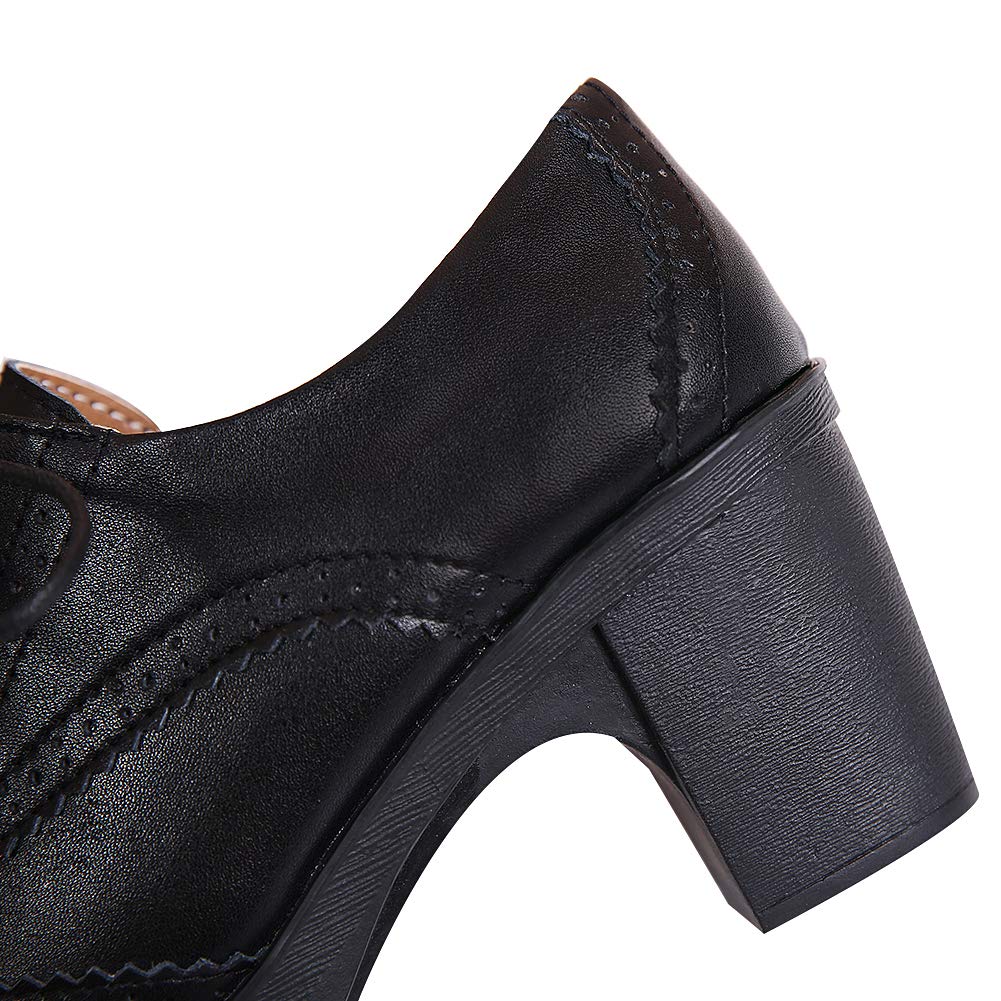 Mujer Tacón de Bloque con Cordones Brogues Derby Pumps Zapatos de Vestir
