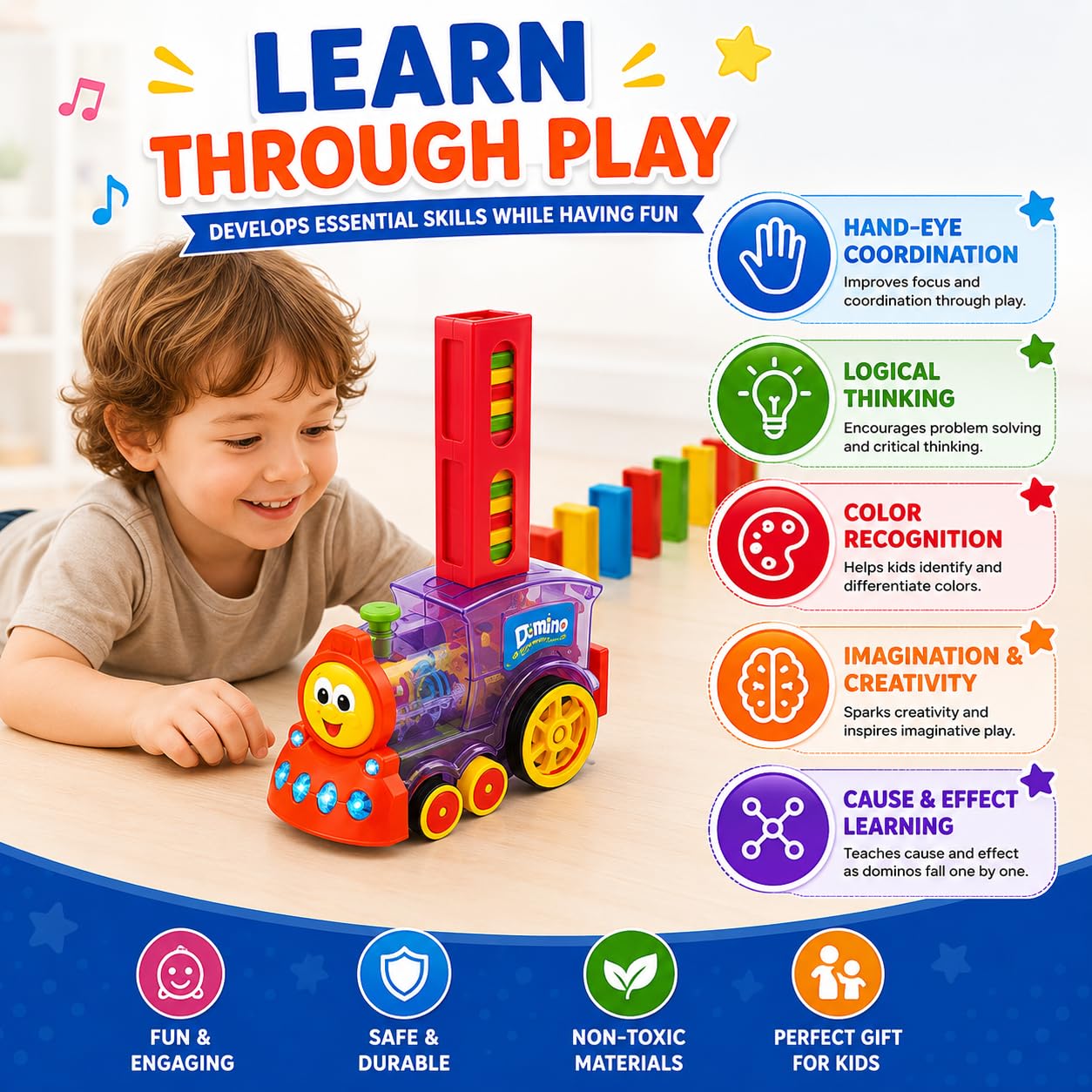 Reva Selects Domino Train Set - Kids Building Toy -4 Reva Selects Domino Train Set - Kids Building Toy -4