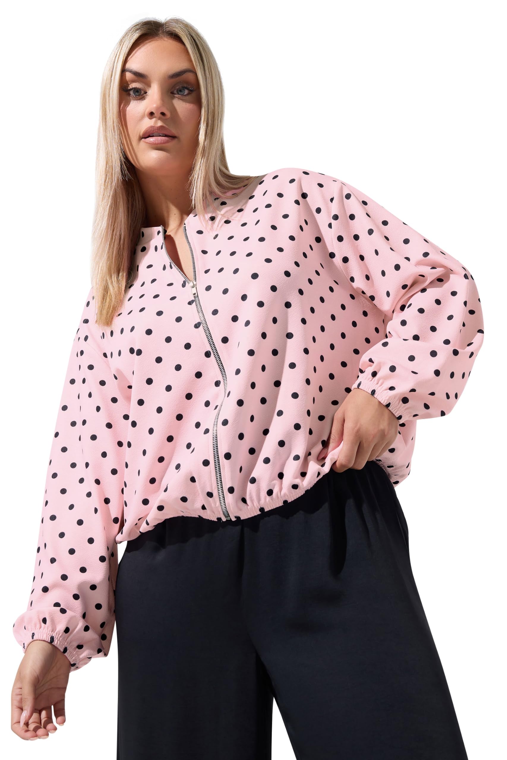 Yours Women's Baby Pink Polka Dot Bomber Jacket In | : Size 18