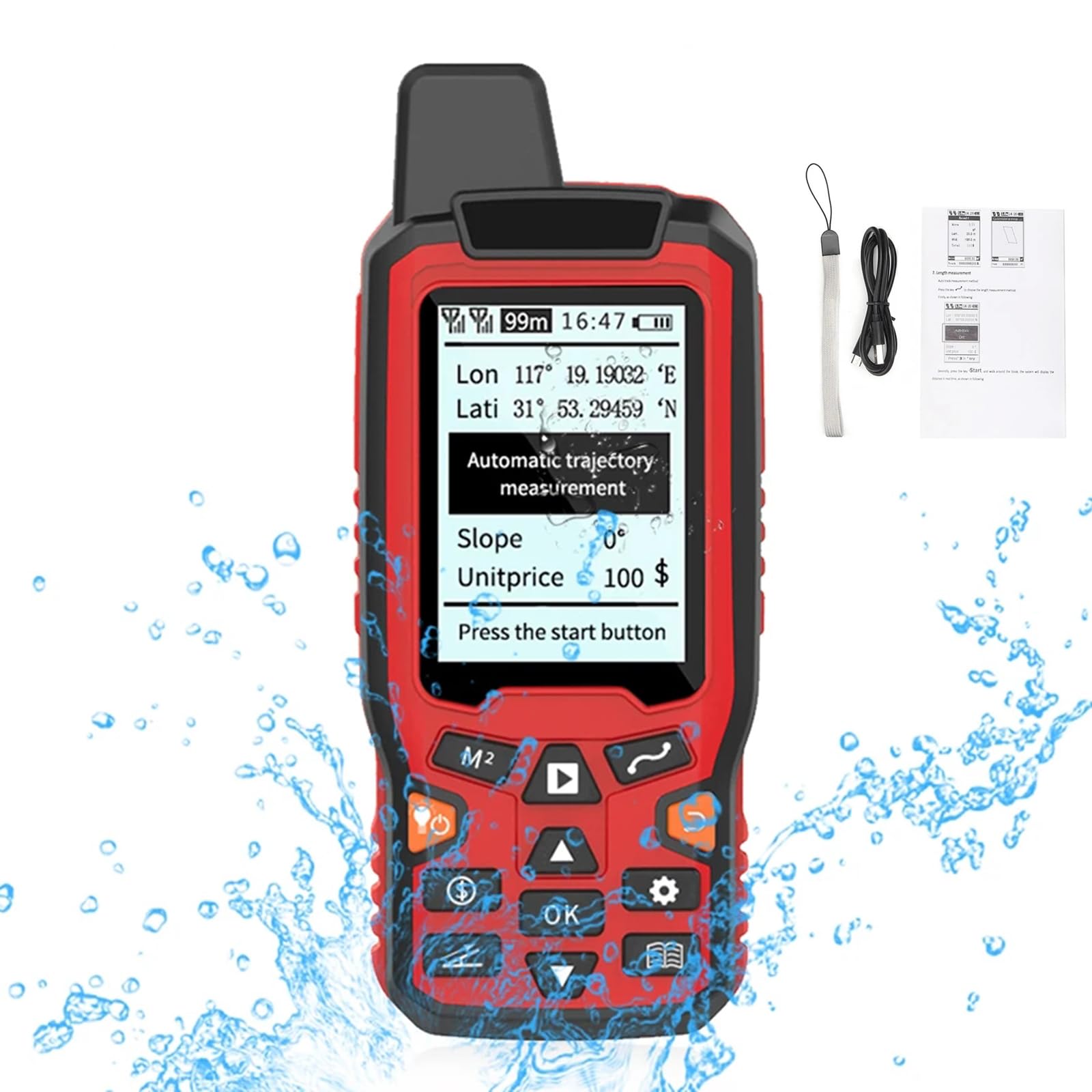 High Precision Handheld GPS Survey Equipment Land Area Meter with Slope Vehicle and Manual Fix Mode for Real Time Area Length Display Area Acre Measuring