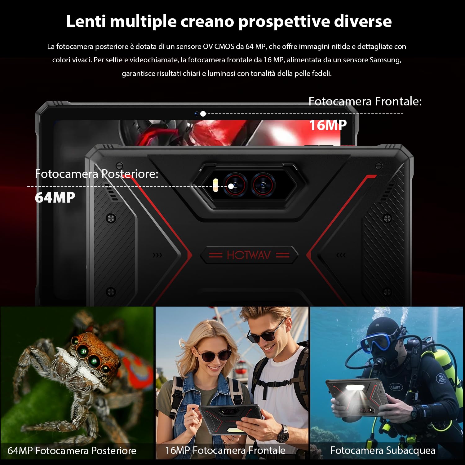 HOTWAV R9 Plus 2025 Rugged Tablet 11 Pollici Android 14 Robusto Tablet PC 20080mAh, 2K 24GB+512GB/2TB TF Tablets Impermeabile, 64MP+16MP Octa-Core IP68 69K Tablets Dual SIM 4G/5G WiFi/Face ID/GPS/OTG