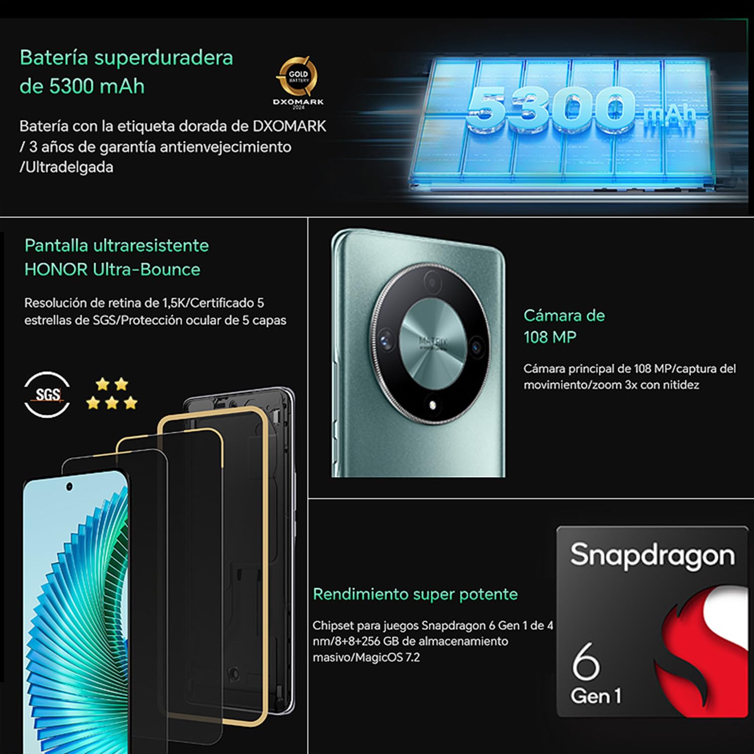 HONOR Magic6 Lite 5G Smartphone, 8GB+256GB, Qualcomm Snapdragon 6 Gen 1, schermo AMOLED da 6,78", 120Hz, fotocamera tripla da 108MP, Android 13/MagicOS 7.2, verde